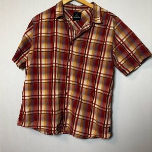 prAna Men's Red Plaid Short Sleeve Button-Up Shirt Sz Large